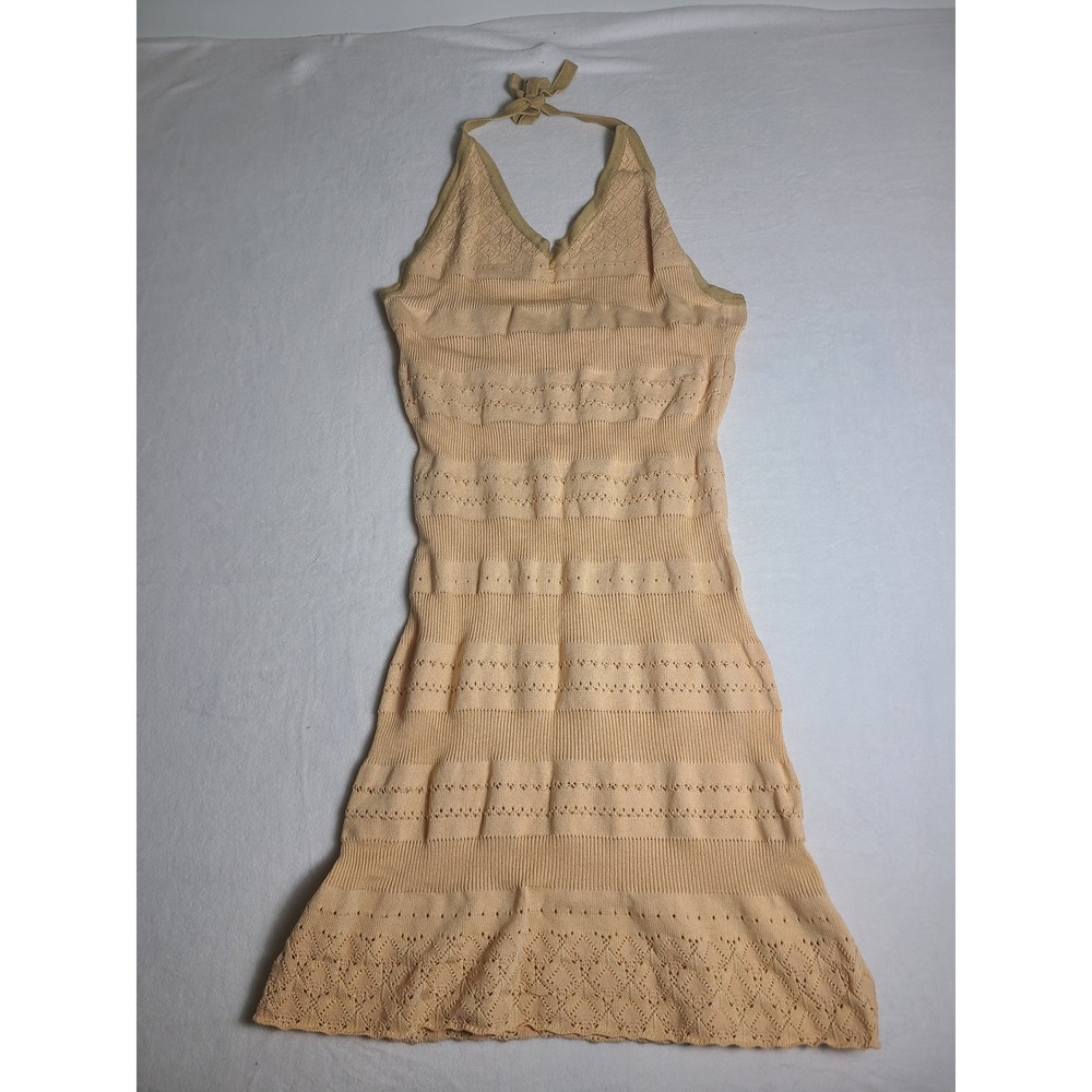Earthbound Trading Co Knit Halter Dress Wm Sm Peach Pointelle Boho Mini Festival